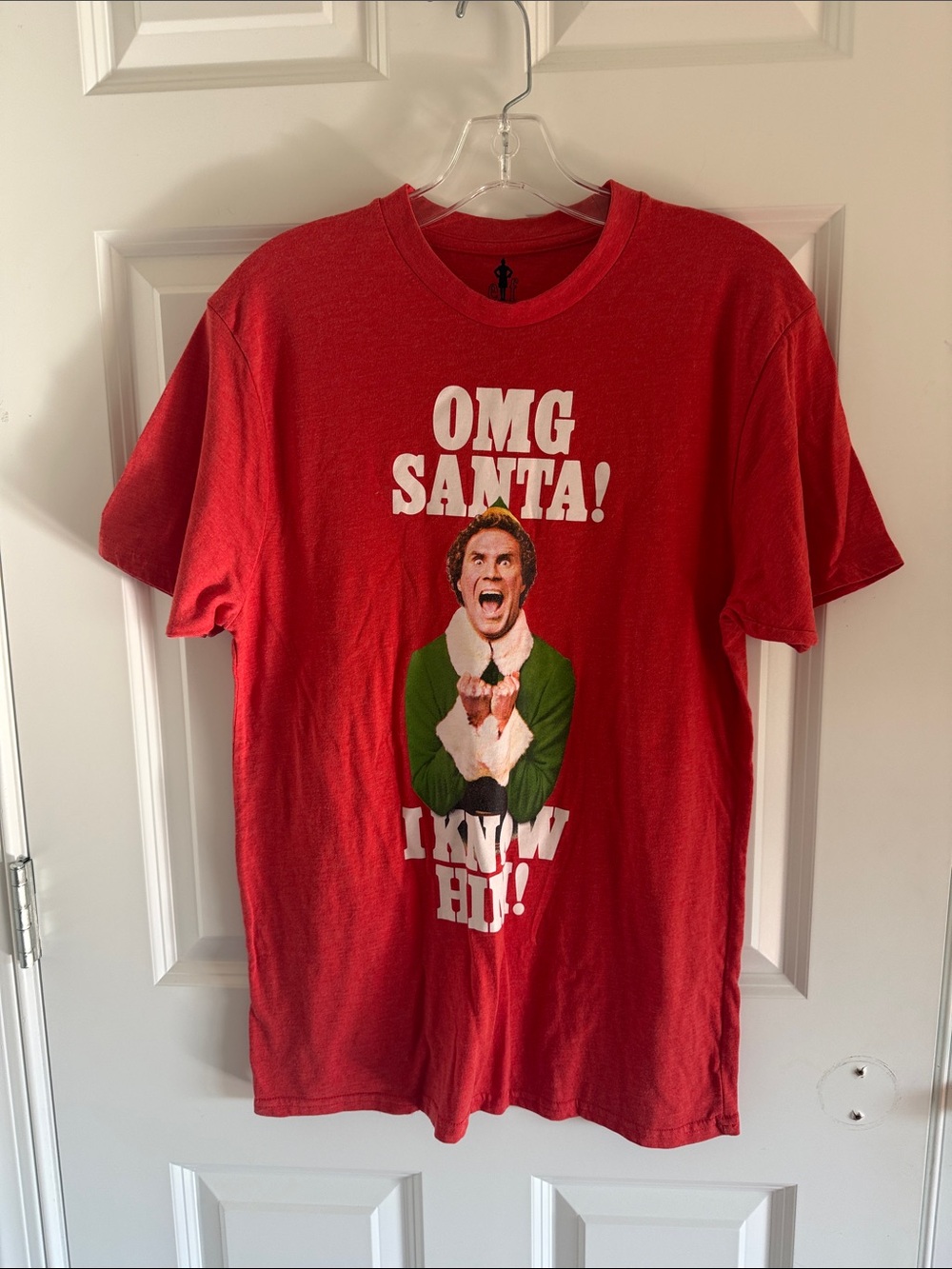 Red 'OMG Santa!' Holiday T-Shirt featuring Elf Design Medium